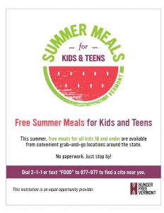 Summer meals for children ages 18 and under